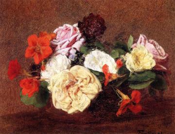 Bouquet Of Roses And Nasturtiums Artwork by Henri Fantin-Latour