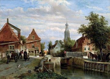 A view of the Staal Everspijp and the Grote Kerk in summer, Enkhuizen Artwork by Cornelius Springer