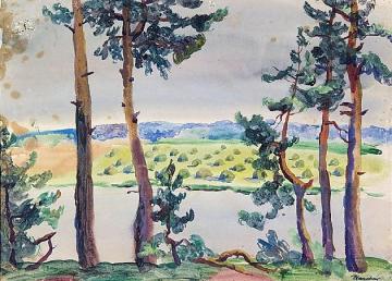 Fir trees by the river Artwork by Pyotr Konchalovsky