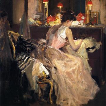 Sewing by Lamplight Artwork by Richard Edward Miller