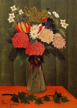 Bouquet of Flowers with an Ivy Branch Artwork by Henri Rousseau