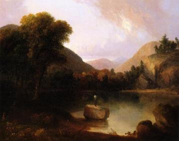 Mountain Lake With Man Fishing Artwork by Thomas Doughty