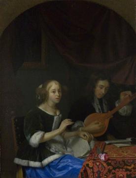 A Woman singing and a Man with a Cittern Artwork by Godfried Schalcken