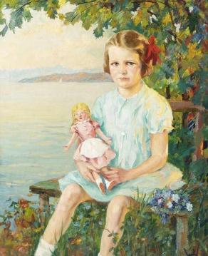 Portrait of Eva Meyerweissflog at the Starnbergersee Artwork by Edward Cucuel