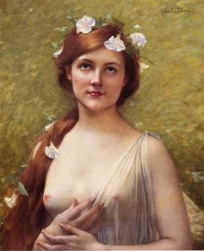 Young Woman With Morning Glories In Her Hair Artwork by Jules Joseph Lefebvre