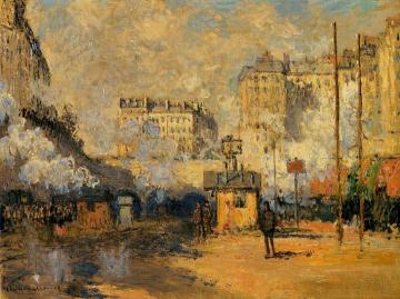 Exterior of Saint-Lazare Station, Sunlight Effect Artwork by Claude Oscar Monet