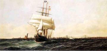 The "American" Leaving New York Harbor Artwork by Antonio Jacobsen