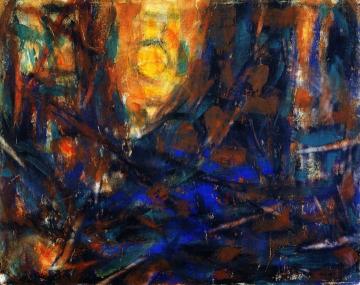 Moon, Trees, Mountain, Lake Artwork by Christian Rohlfs