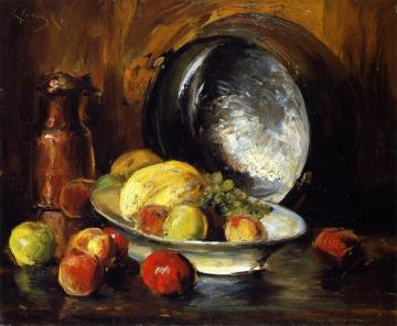 Still LIfe with Fruit and Copper Pot Artwork by William Merritt Chase
