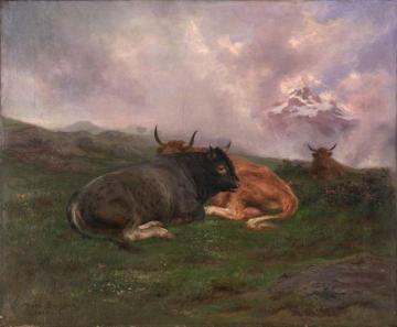 Cattle at Rest on a Hillside in the Alps Artwork by Rosa Bonheur