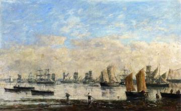 Camaret, Fishing Boats Anchored in the Harbor Artwork by Eugène-Louis Boudin