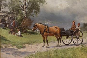 Landscape With Horse, Carriage And People Artwork by Axel Hjalmar Ender