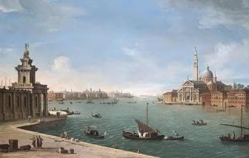 Venice: the Bacino di San Marco looking east with the Punta della Dogana and San Giorgio Maggiore Artwork by Antonio Joli