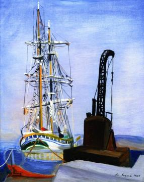 Boat and Crane in La Sayne Artwork by Moise Kisling