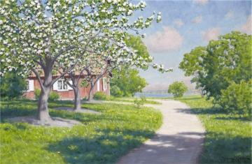 Cottage by the water Artwork by Johan Krouthén