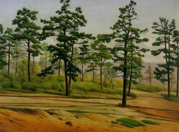 Pine Trees along a Deserted Road Artwork by Levi Wells Prentice