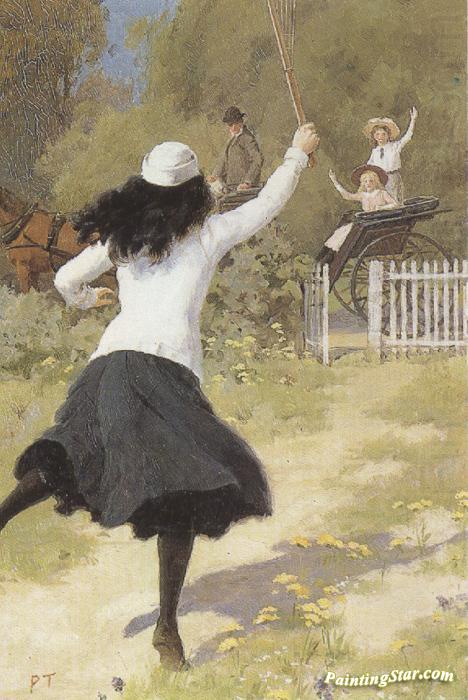 She Gave a Sort of Shout and Ran Towards Us Artwork by Percy Tarrant