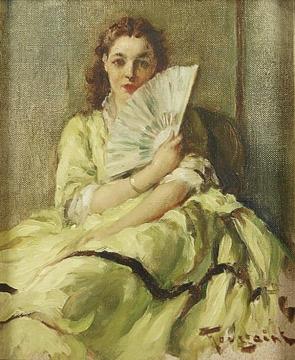 Woman With A Fan Artwork by Fernand Toussaint
