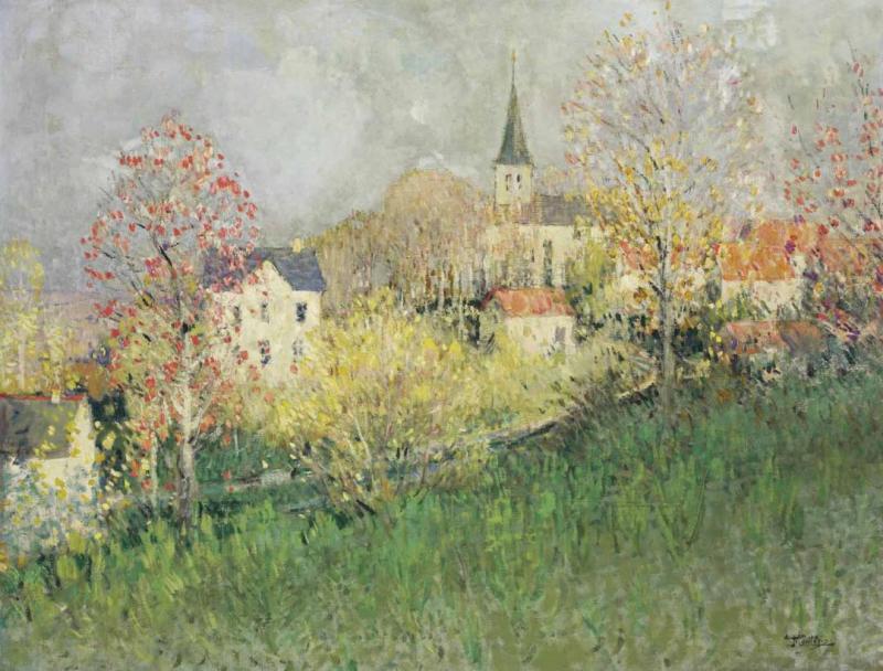 Landscape, View Of The Church, 1925-1930 Artwork by Pierre Eugène Montézin