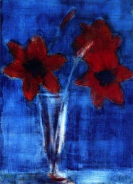Red Amaryllis on Blue Artwork by Christian Rohlfs