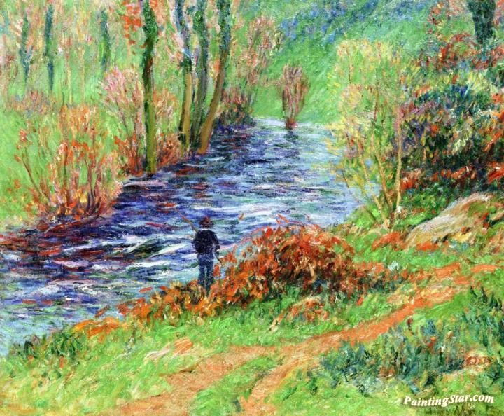 Fisherman on the Banks of the River Artwork by Henry Moret