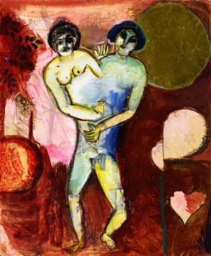 Hommage à Apollinaire Ou Adam Et Eve (study) Artwork by Marc Chagall
