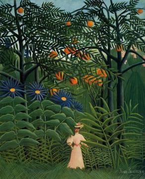 Woman Walking in an Exotic Forest Artwork by Henri Rousseau