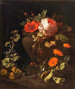 Flowers near a Balustrade Artwork by Elias van den Broeck