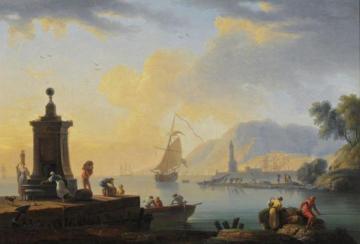 A Mediterranean Port Scene Artwork by Claude-Joseph Vernet