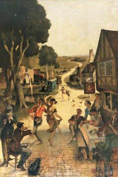 Rustic Scene: Villagers Dancing Artwork by Rex Whistler