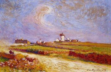 Countryside with Windmill, near Batz Artwork by Ferdinand du Puigaudeau