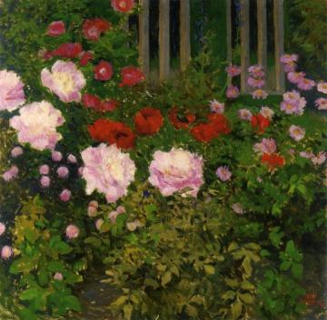 Blooming Flowers with Garden Fence Artwork by Koloman Moser