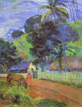 Horse on Road, Tahitian Landscape Artwork by Paul Gauguin