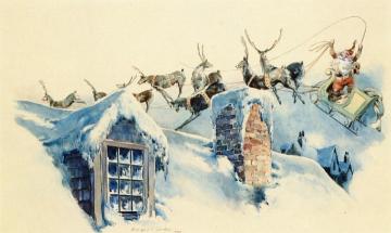 Santa And His Reindeer From Twas The Night Before Christmas Artwork by Everett Shinn