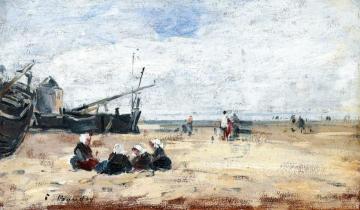 Berck, Fisherwomen Seated on the Shore Artwork by Eugène-Louis Boudin