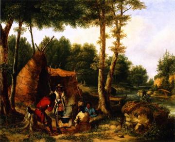 Indian Encampment by a River Artwork by Cornelius Krieghoff