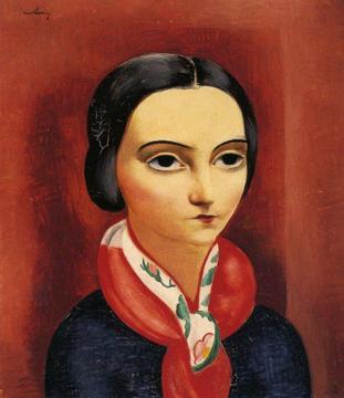 Jeune femme brune au foulard Artwork by Moise Kisling