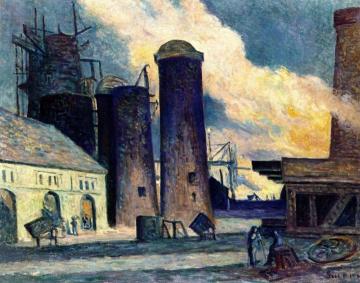 Blast Furnace Construction Artwork by Maximilien Luce