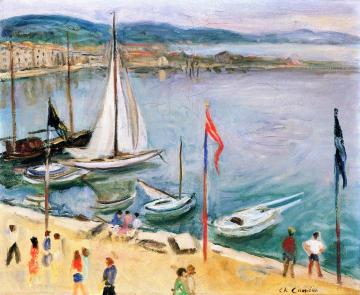 The Port of Saint-Tropez with White Sail Artwork by Charles Camoin