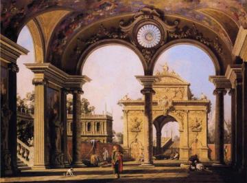 Capriccio of a Renaissance Triumphal Arch seen from the Portico of a Palace Artwork by Giovanni Antonio Canal