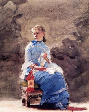 Woman Sewing Artwork by Winslow Homer