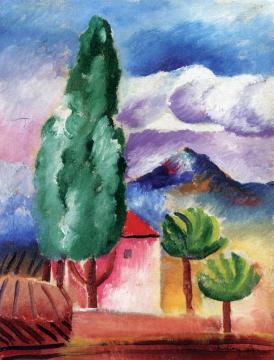 Landscape with Cypress, Saint-Tropez Artwork by Moise Kisling