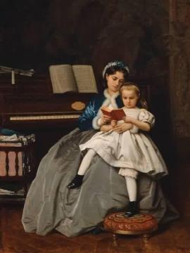 The Reading Lesson Artwork by Auguste Toulmouche