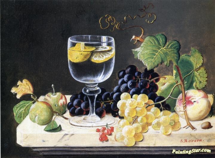 Plums, Waterglass and Peaches Artwork by Severin Roesen