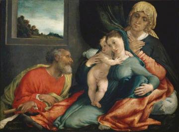 Holy Family with Saints Anne and Joachim Artwork by Lorenzo Lotto