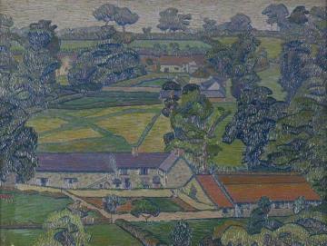 Landscape with Farmhouses Artwork by Charles Ginner