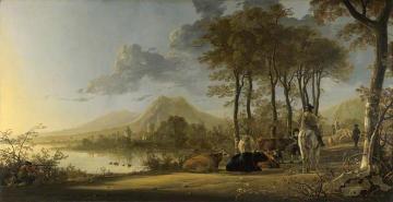 River Landscape with Horseman and Peasants Artwork by Aelbert Cuyp