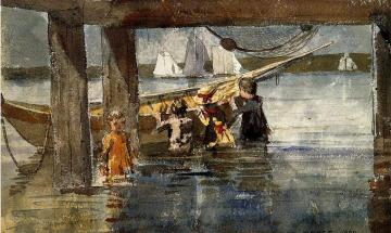 Childred Playing under a Gloucester Wharf Artwork by Winslow Homer