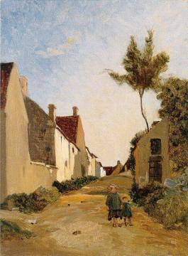 Village Street Artwork by Jean Frederic Bazille