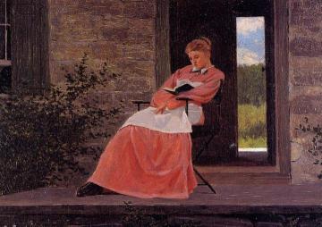 Girl Reading on a Stone Porch Artwork by Winslow Homer